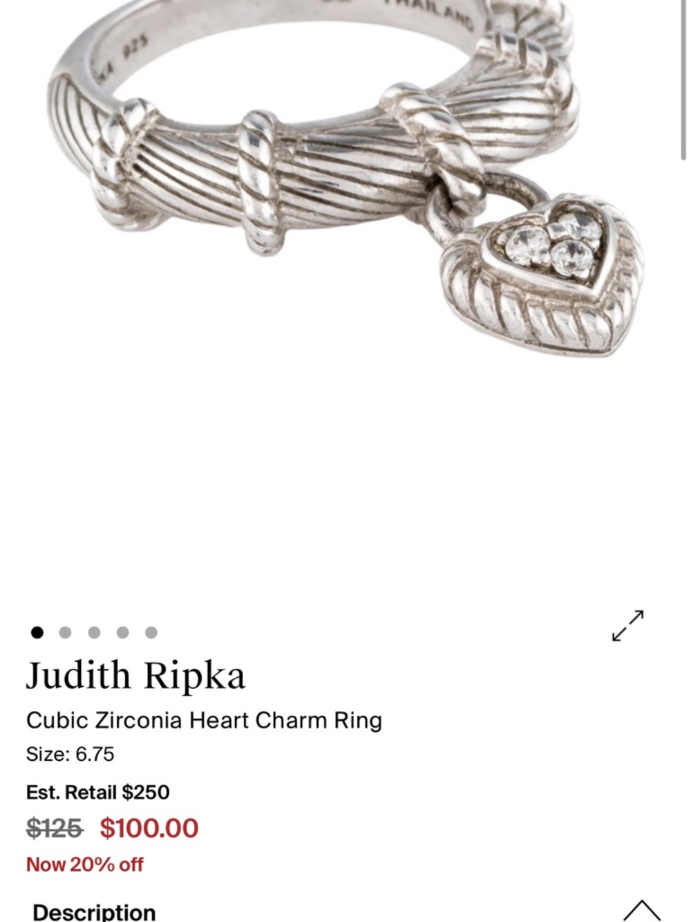 Judith Ripka Silver Rope Ring with Heart Charm - Picture 3 of 3